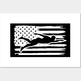 Swimming vintage america flag art Posters and Art